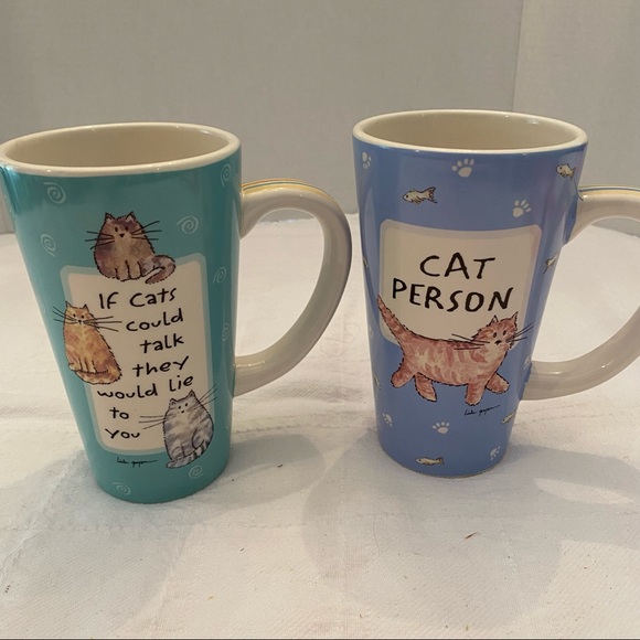 CAT PERSON Tumbleweed pottery cat mugs. Blue cat person mug.Green cat mug - Picture 5 of 6